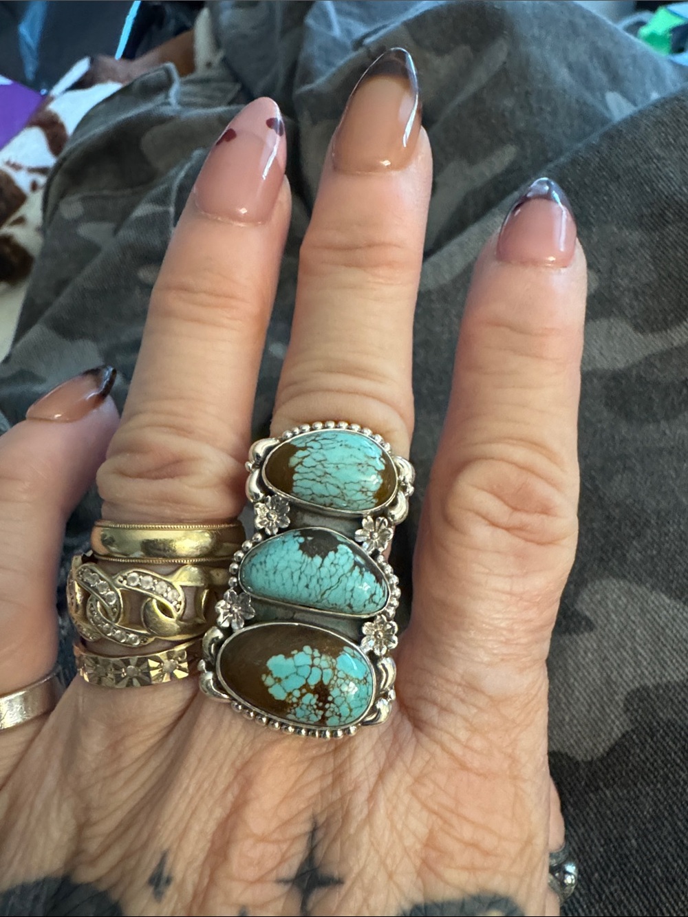 Mine 8 Sterling Silver Triple Turquoise Statement Ring - Blue Turquoise